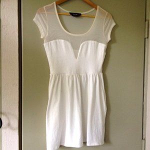 Nasty Gal Med Mini Dress Ivory Off-white Mesh Yoke cap sleeves 2 side pockets M